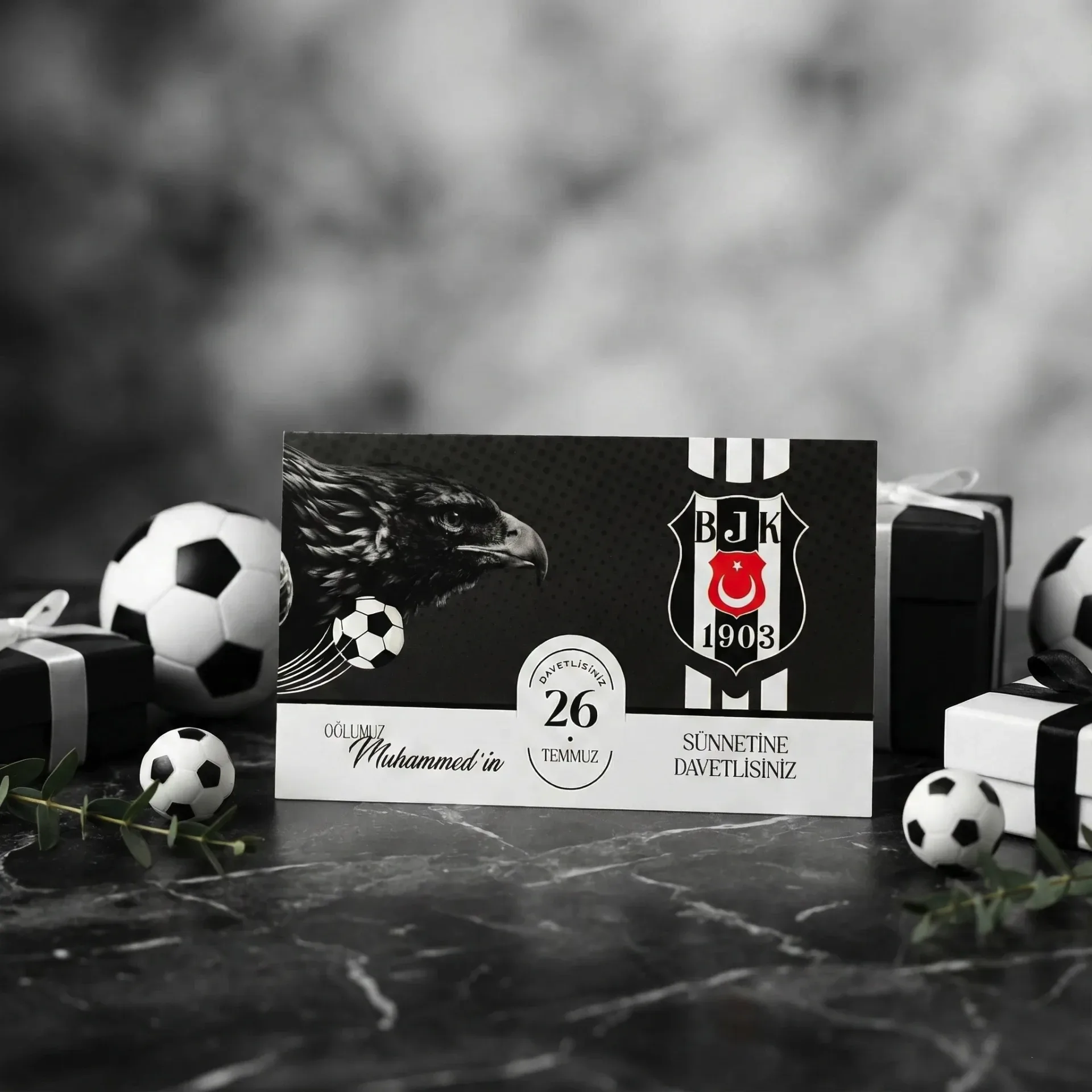 Beşiktaş Kara Kartal Desenli Sünnet Davetiyesi