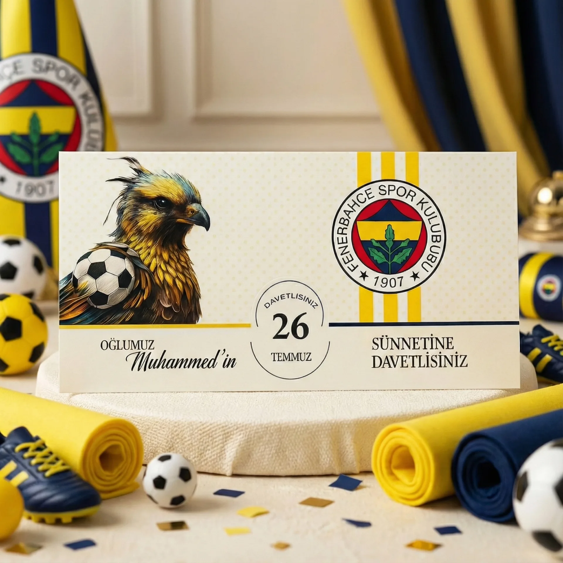 Fenerbahçe Sarı Kanarya Desenli Sünnet Davetiyesi