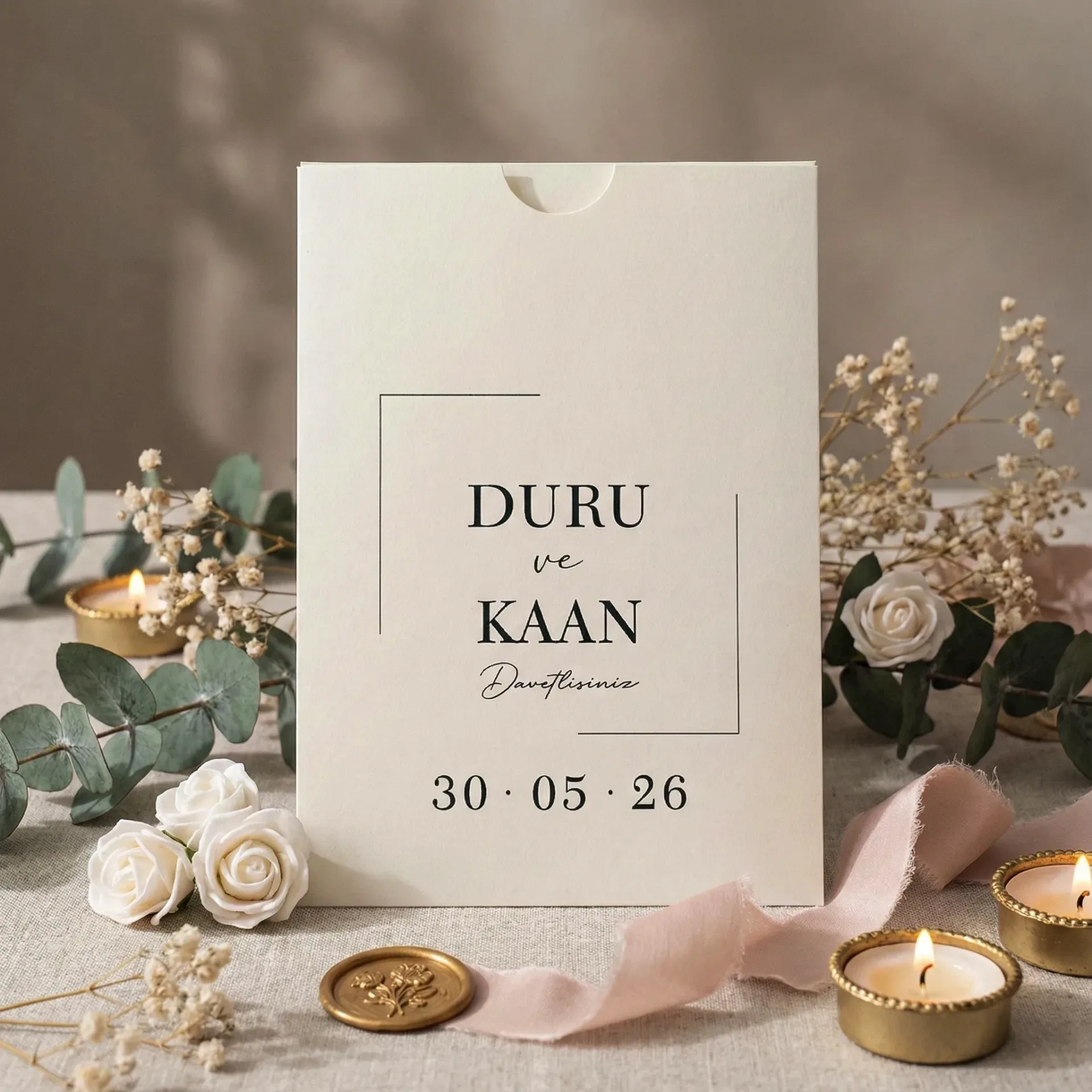 Hızlı Davetiye Çerçeve Detaylı Beyaz Davetiye 55 305
