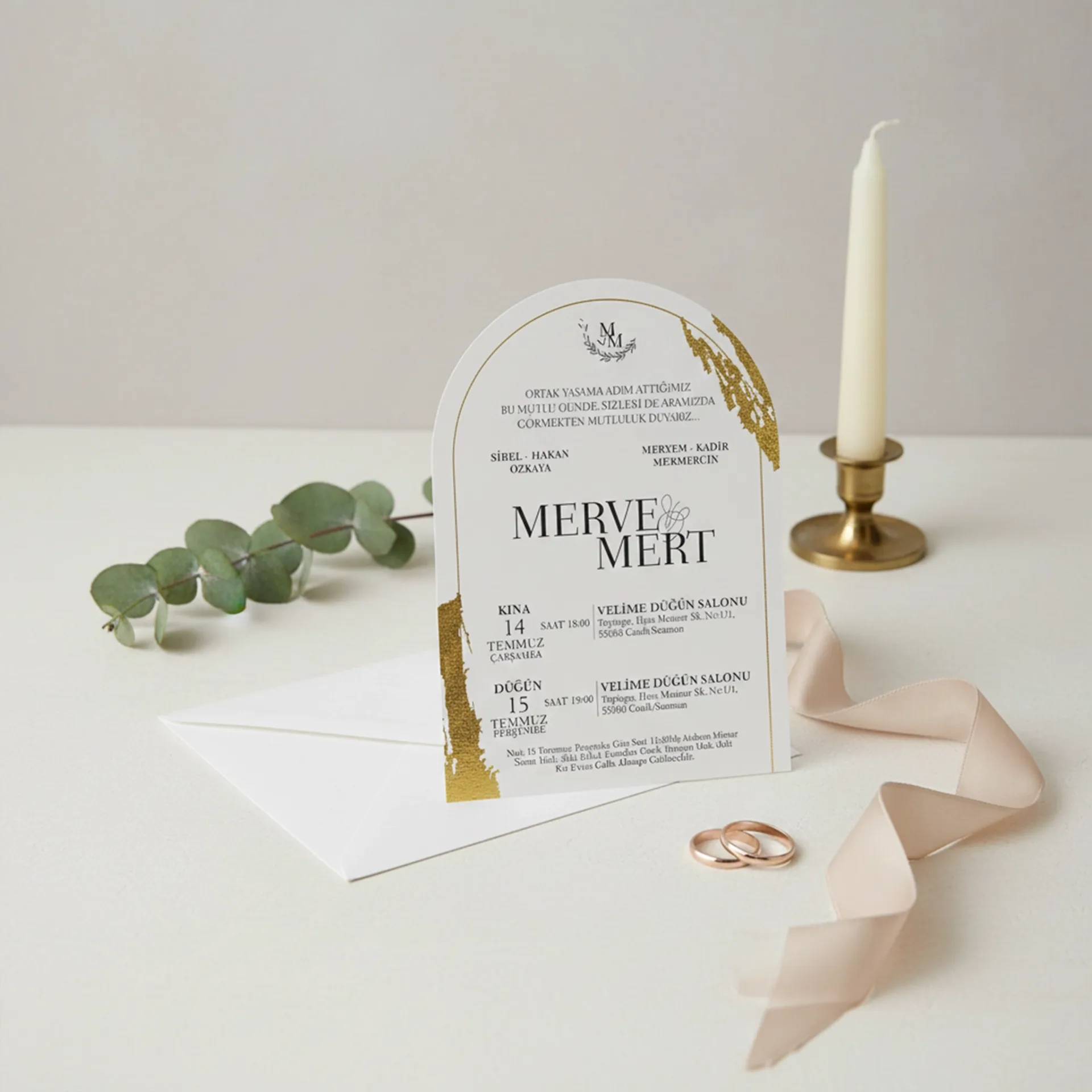 Hizli Davetiye Oval Kesimli Yaldızlı Krem Lüks Davetiye 55 204