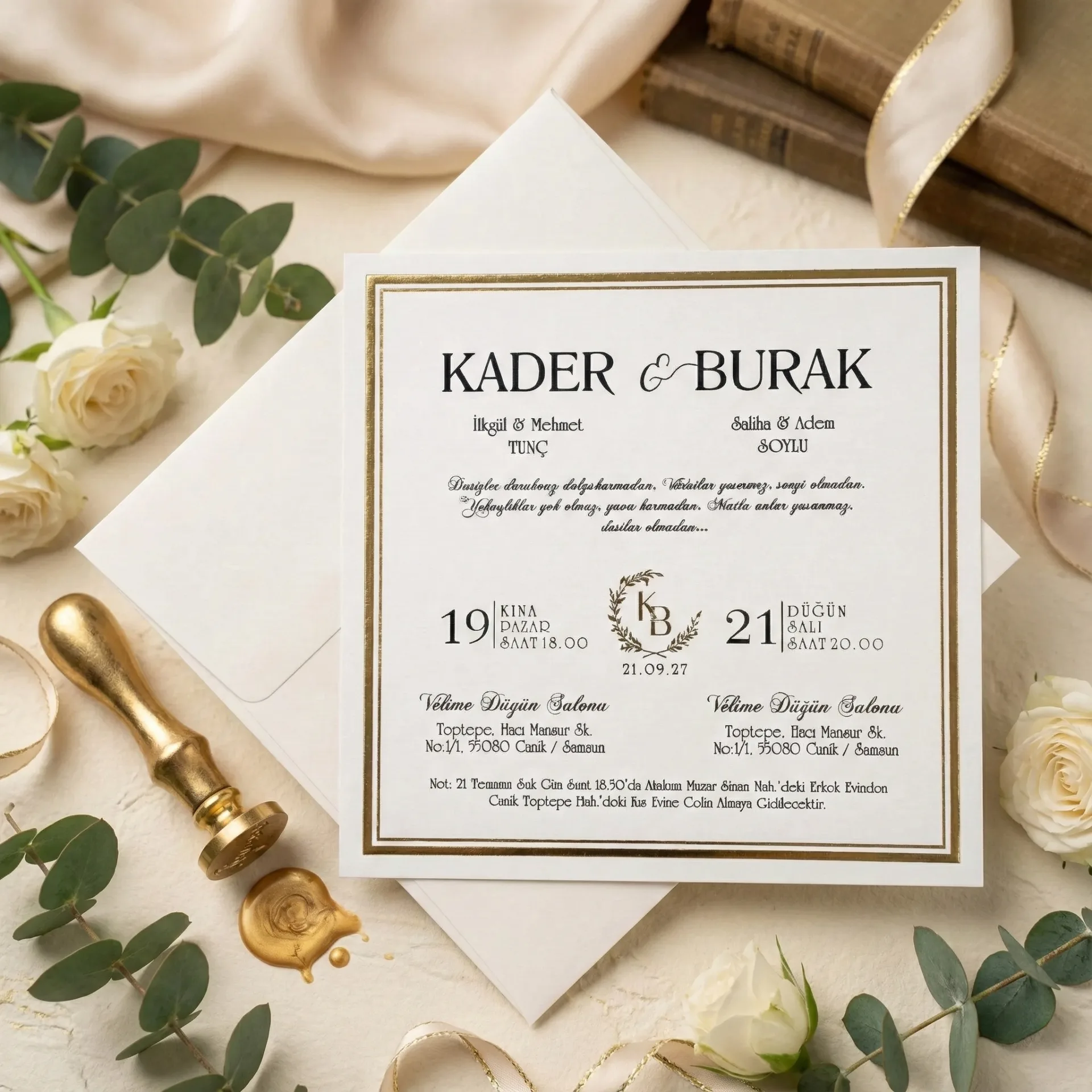 Hizli Davetiye Yaldız Çerçeveli Kare Davetiye 55 501
